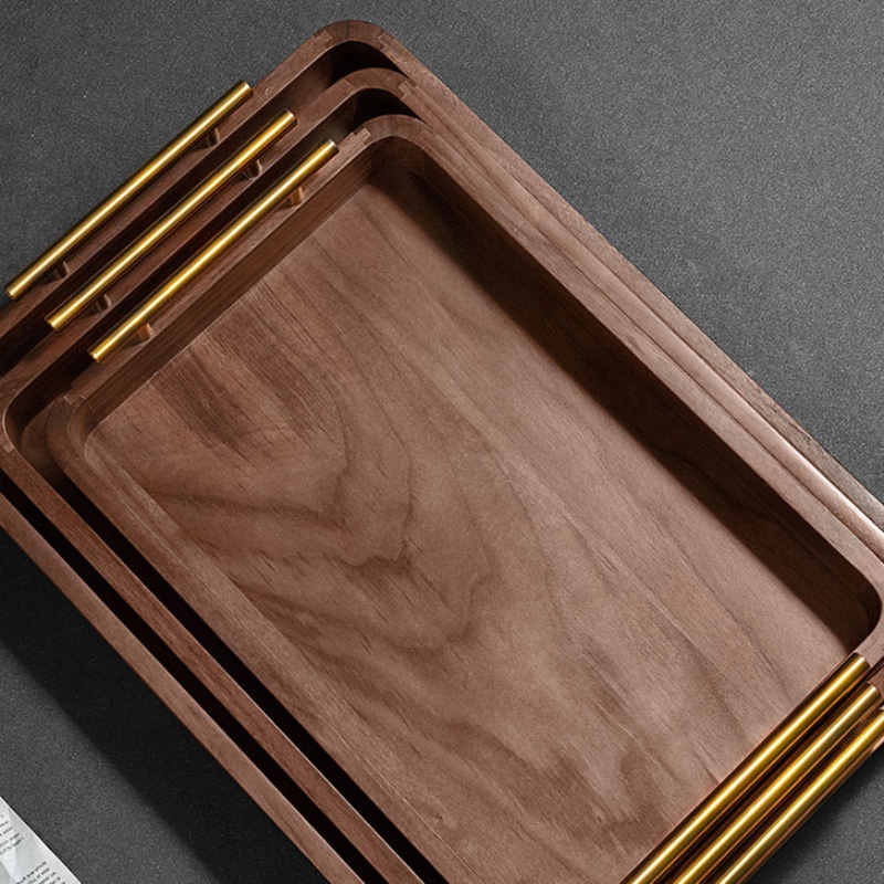 Walnut Color Wooden Serving Tray set of 3pcs